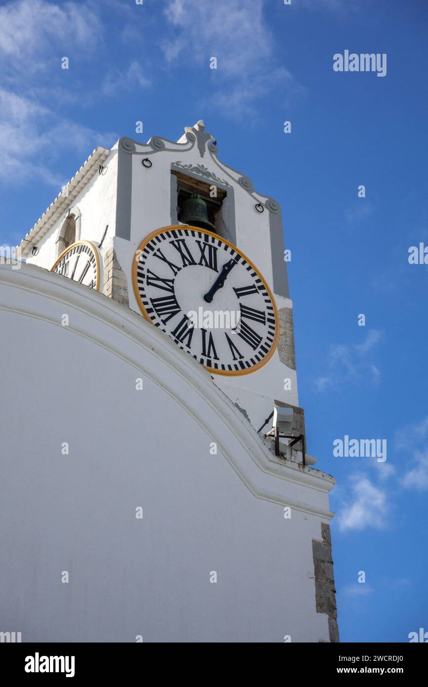 Igreja de Santa Maria do Castelo Clock Tower Tavira Portugal, January 1, 2024 Stock Photo