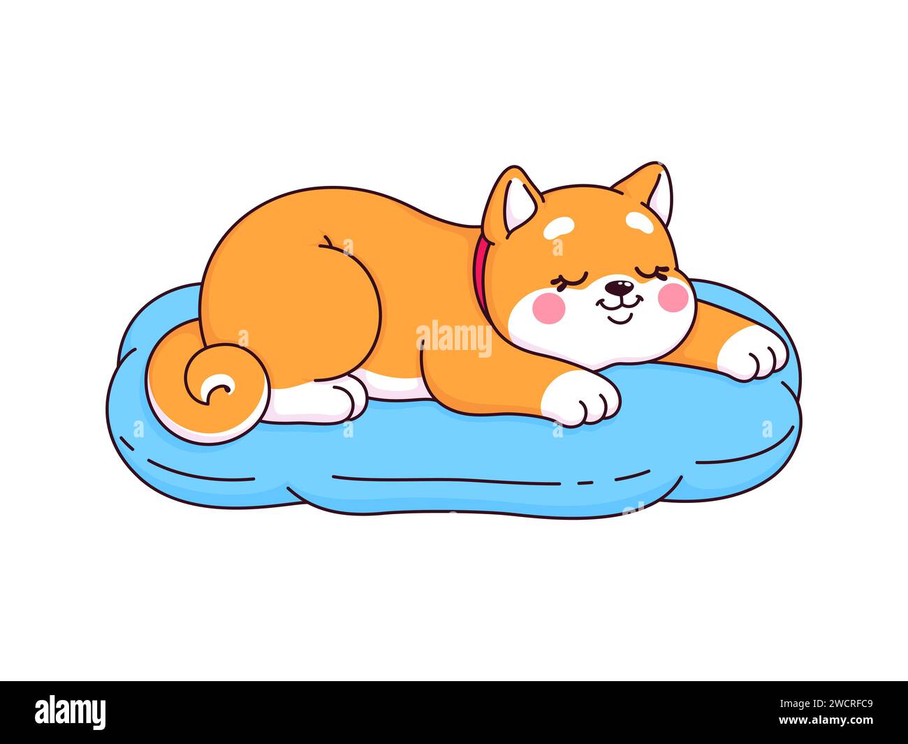 Cartoon kawaii shiba inu dog or puppy character sleeping. Cute brown