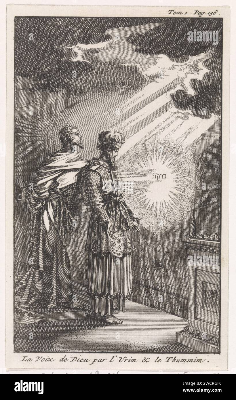 God speech by the Urim and the Thummim, Jan Luyken, 1705 print  Amsterdam paper etching 'Urim' and 'Thummim'  vestments of high priest Stock Photo