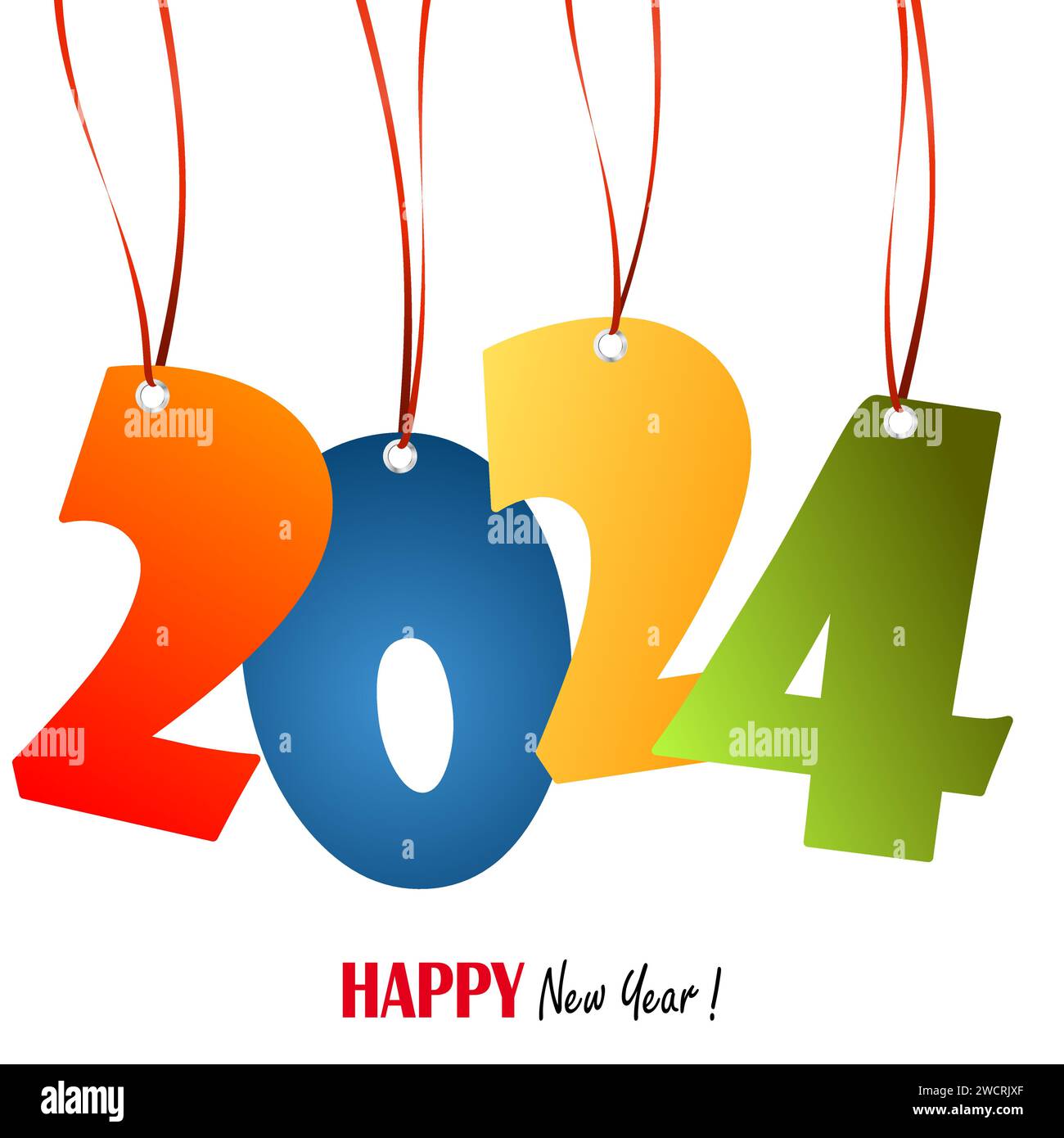 colored hang tags with numbers 2024 for New Year greetings Stock Vector