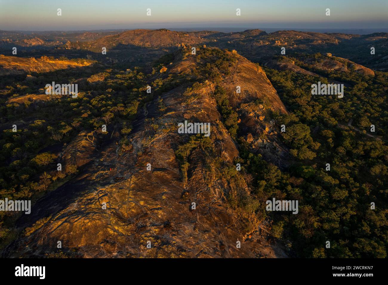 An aerial view of the unique landscape of the Matobo hills in Zimbabwe. Stock Photo