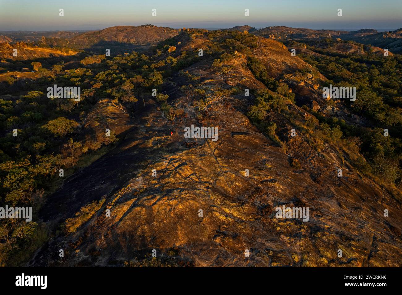 An aerial view of the unique landscape of the Matobo hills in Zimbabwe ...