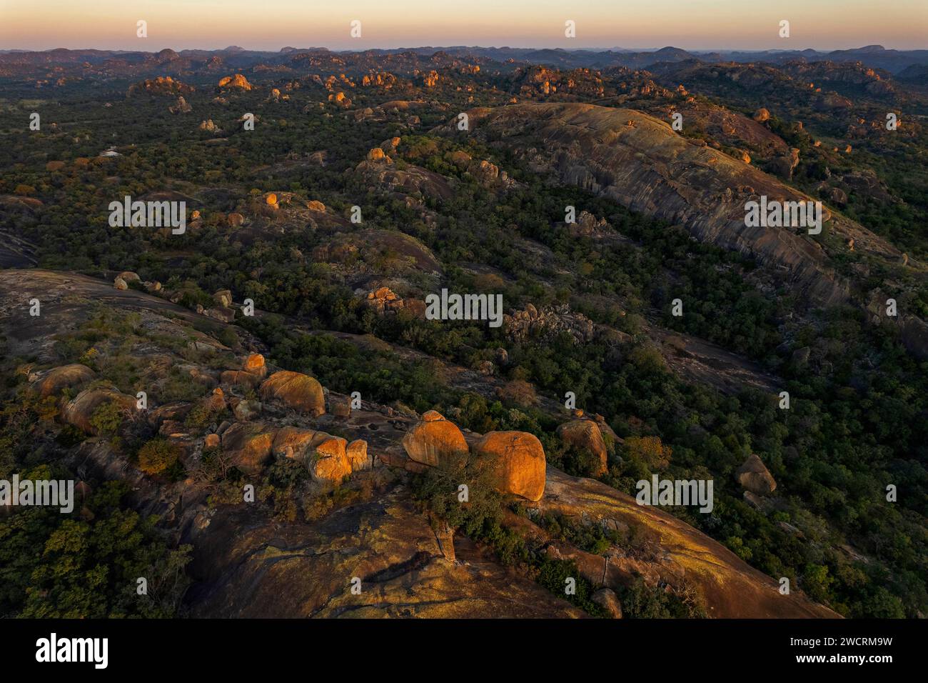 An aerial view of the unique landscape of the Matobo hills in Zimbabwe. Stock Photo