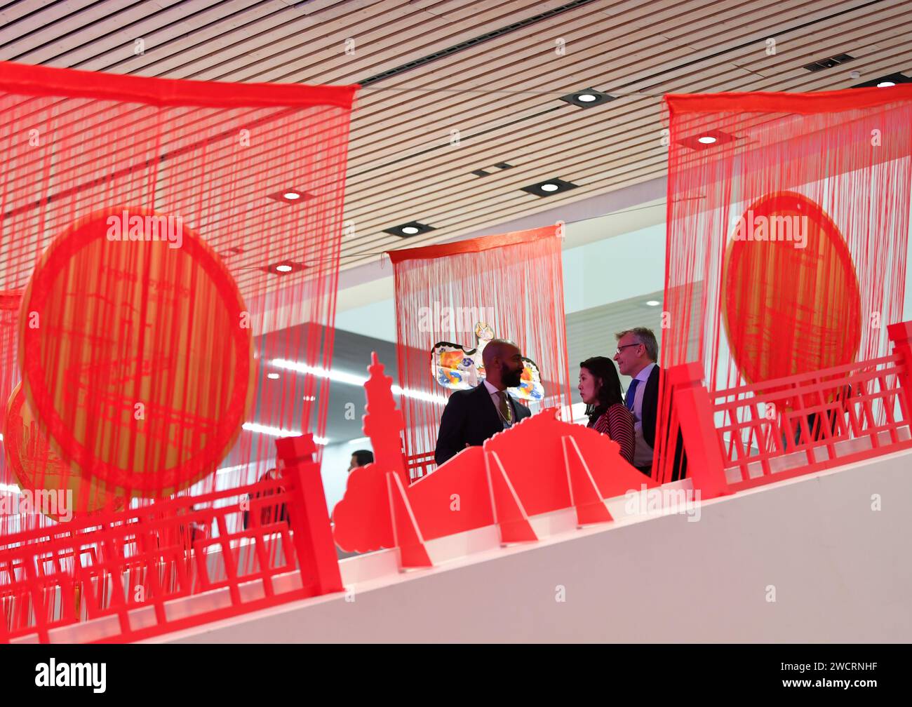 Davos, Switzerland. 16th Jan, 2025. People attend a reception held by