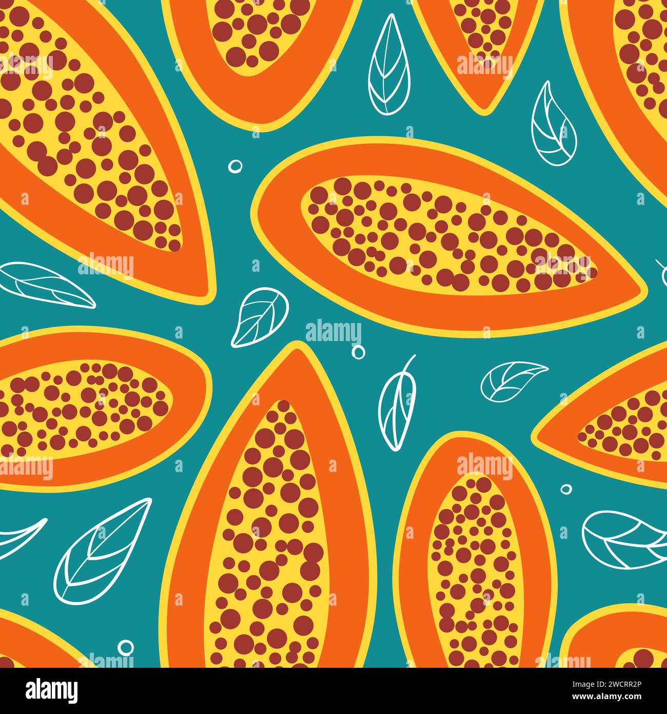 Papaya summer seamless pattern in minimalistic style. Tropical exotic