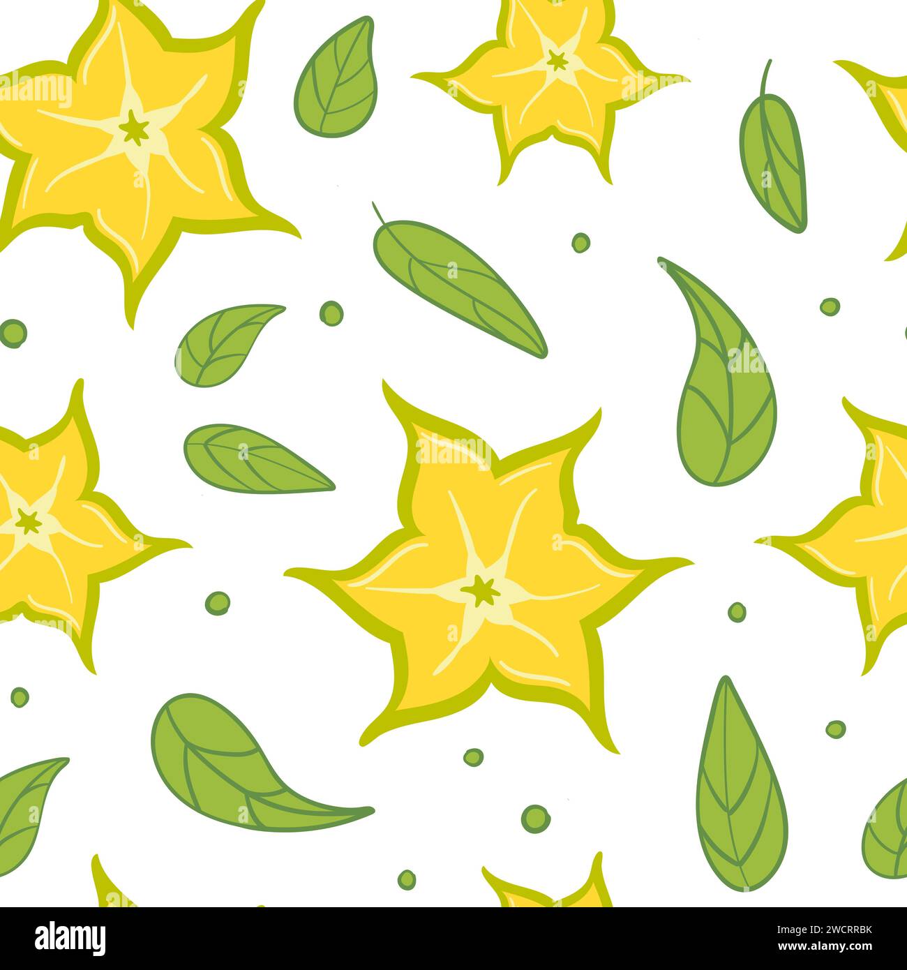 Carambola summer seamless pattern in minimalistic style. Tropical