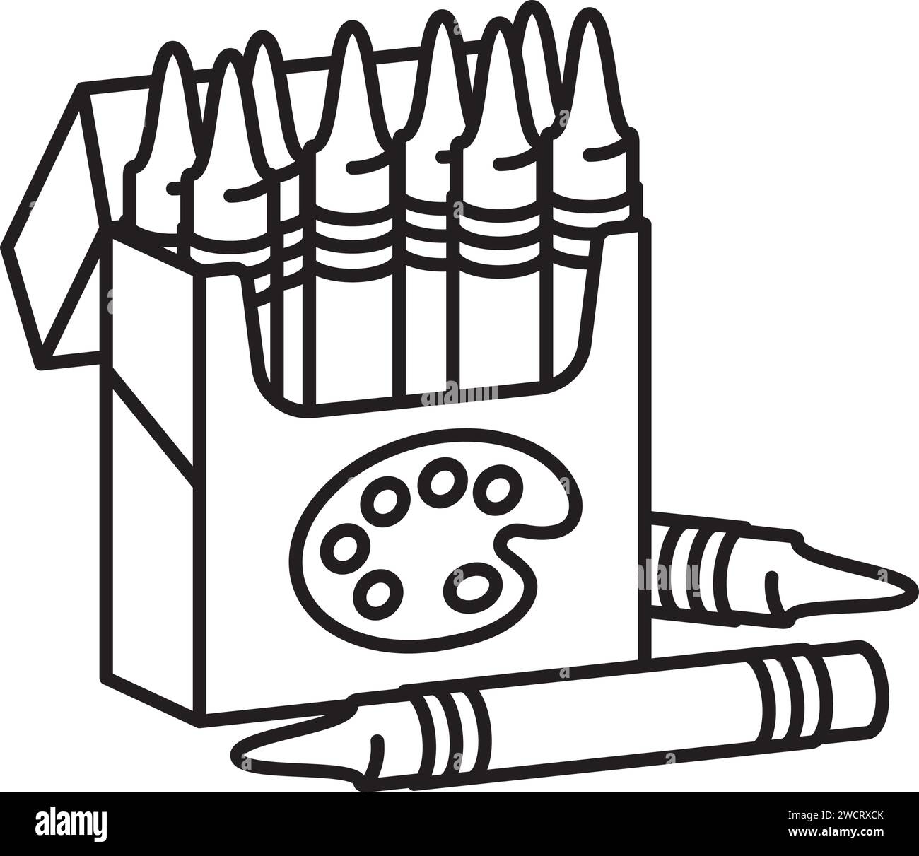 Opened box of crayons vector line icon for Crayon Day on March 31 Stock