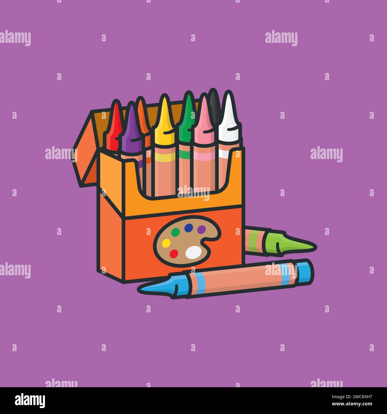 Opened box of color crayons vector illustration for Crayon Day on March 31 Stock Vector Image
