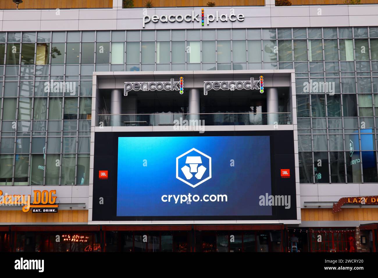 Los Angeles, California: Peacock Place at LA Live in the center of  entertainment district, in front of the crypto.com Arena, downtown of Los  Angeles Stock Photo - Alamy
