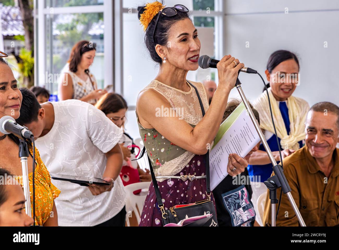 Choir singing at Mary Help of Christians Catholic Church, Ko Samui, Chaweng, Thailand Stock Photo