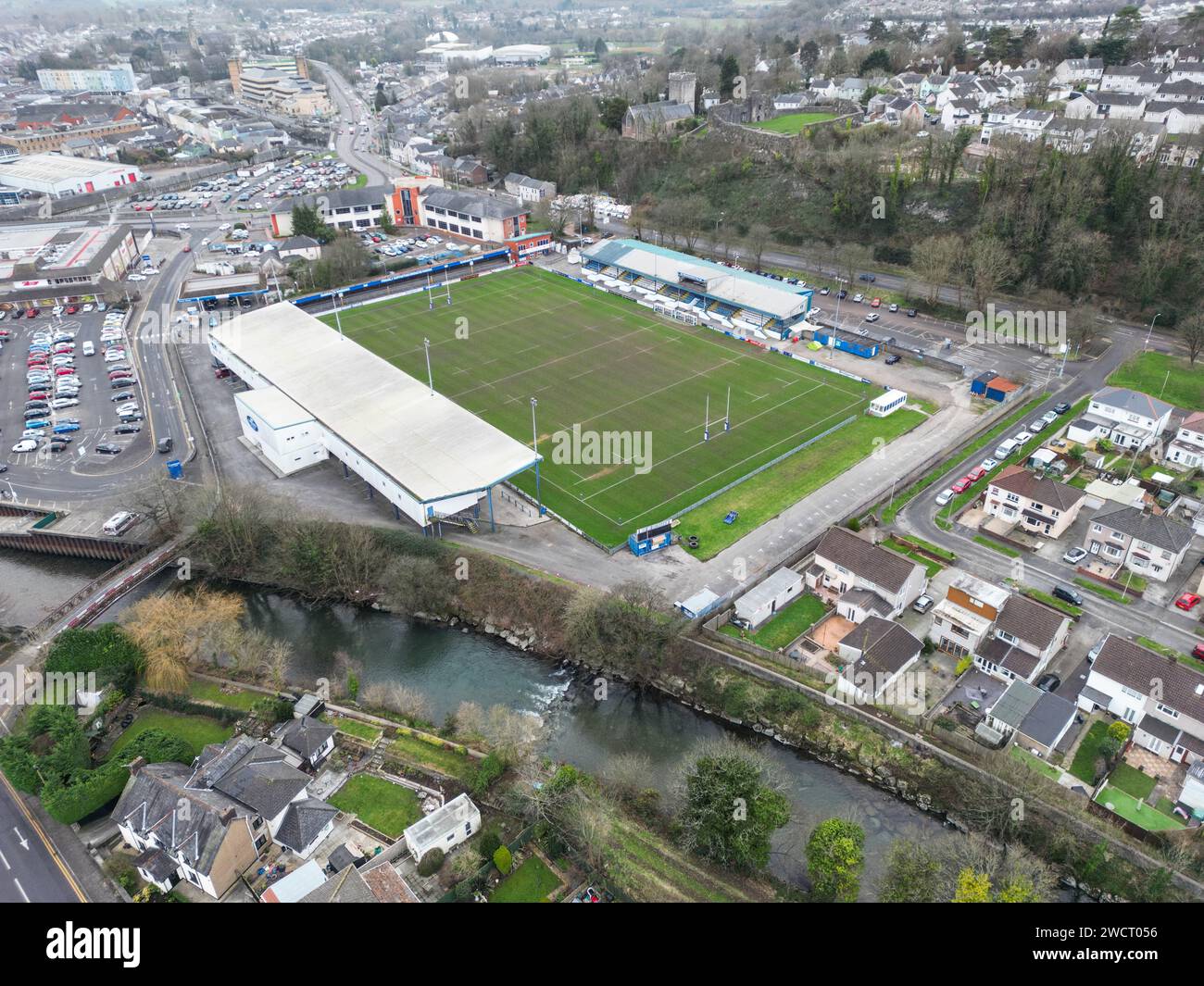 An aerial view of The Brewery Field home of Bridgend Ravens. Bridgend