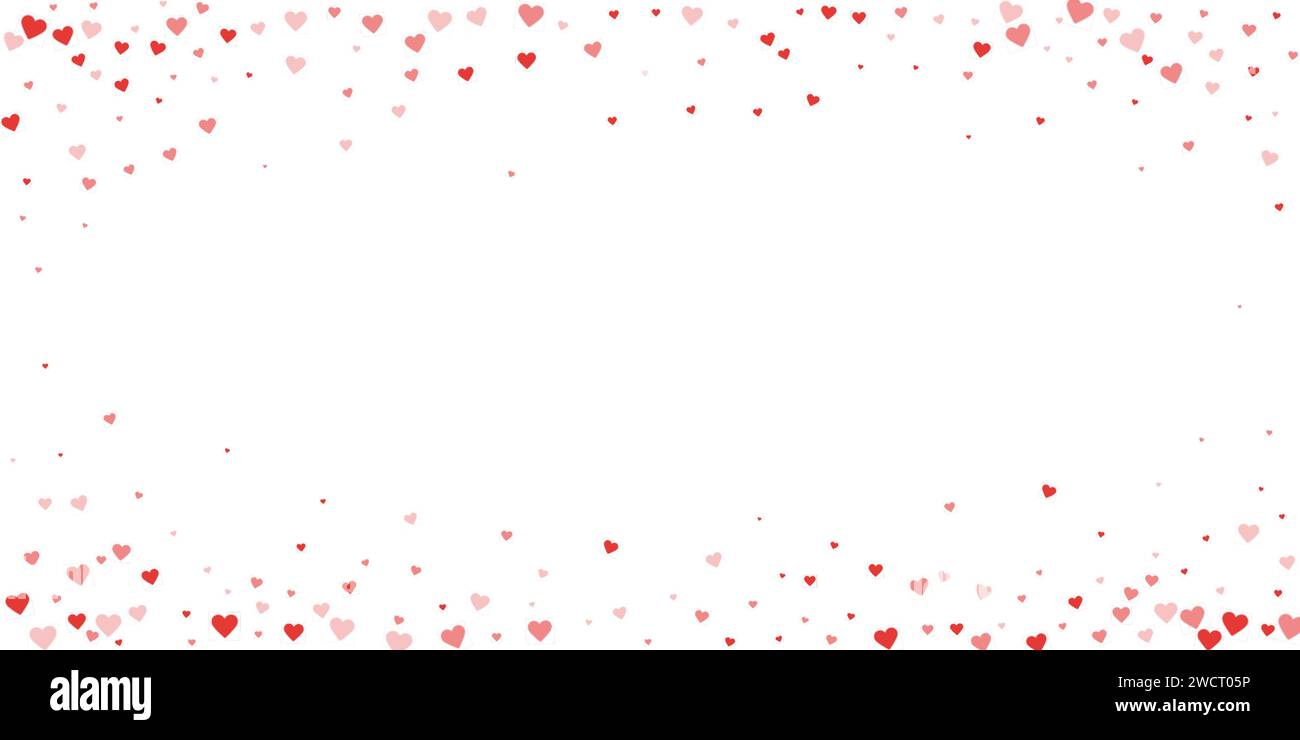 Valentine hearts, flying, falling down, floating. Red hearts scattered on white background. Lovable valentine hearts vector illustration. Stock Vector