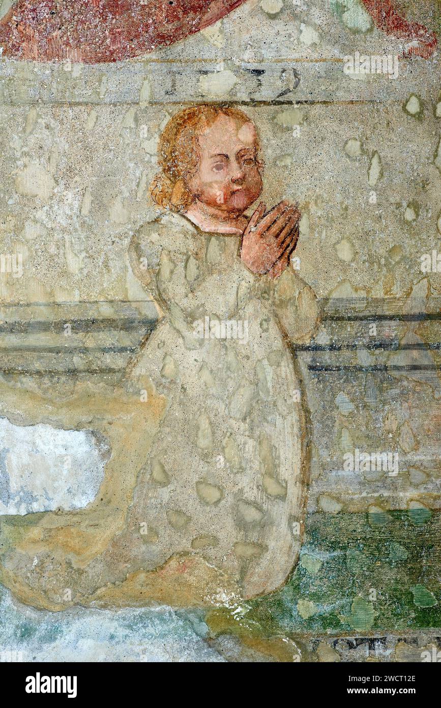 Una bambina che prega  - affresco - pittore lombardo del prima metà del XV secolo - Barco di Orzinuovi (Bs) chiesa della Madonna della Rosa Stock Photo