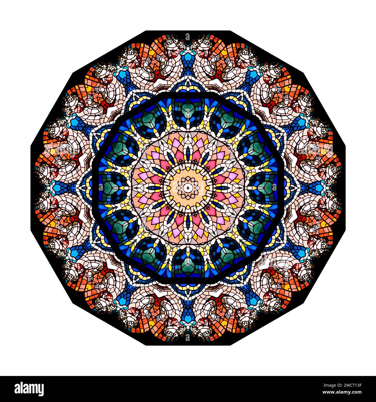 Kaleidoscop - abstract image created by multiple mirroring of the stained glass window Stock Photo