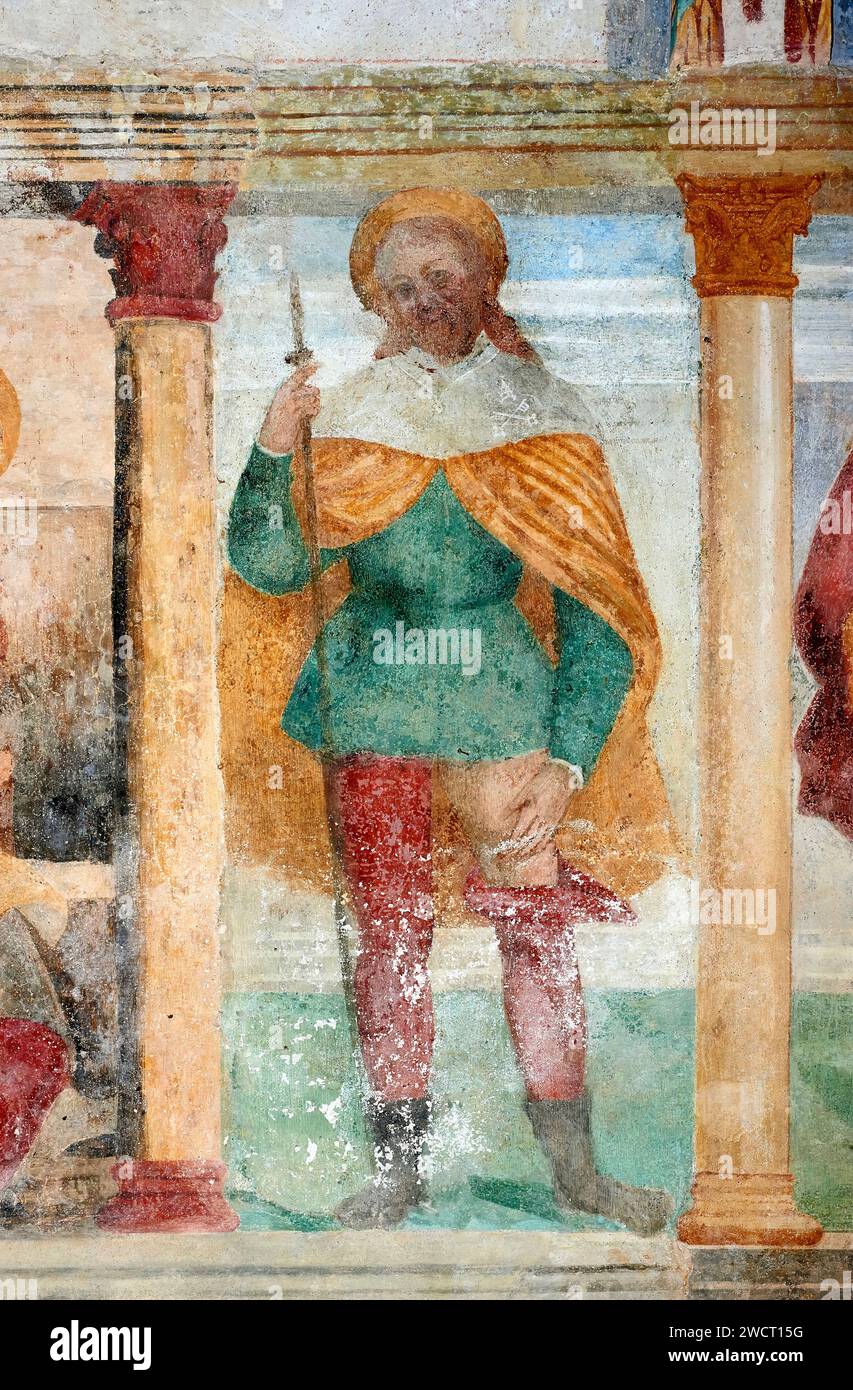 S. Rocco - affresco - pittore lombardo del prima metà del XV secolo - Barco di Orzinuovi (Bs) chiesa della Madonna della Rosa Stock Photo