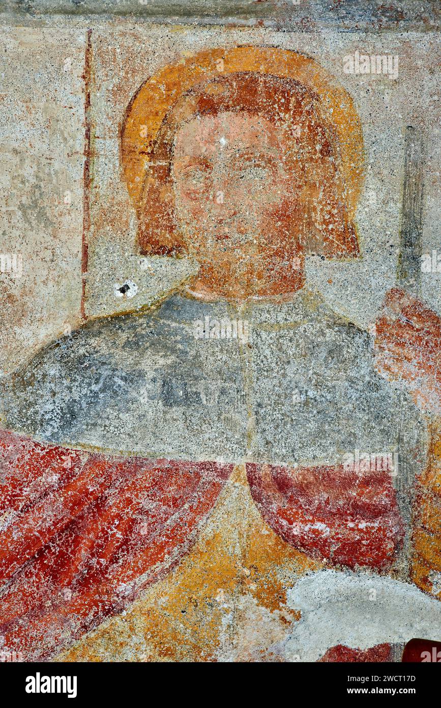 S. Rocco - affresco - pittore lombardo del prima metà del XV secolo - Barco di Orzinuovi (Bs) chiesa della Madonna della Rosa Stock Photo