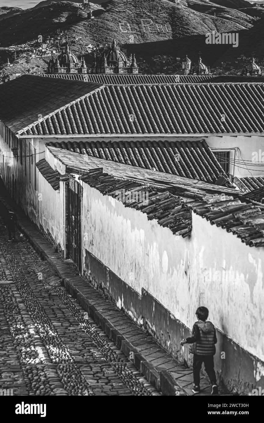 Cusco, Peru, Historical city center, house facade scenery, 2023 Stock