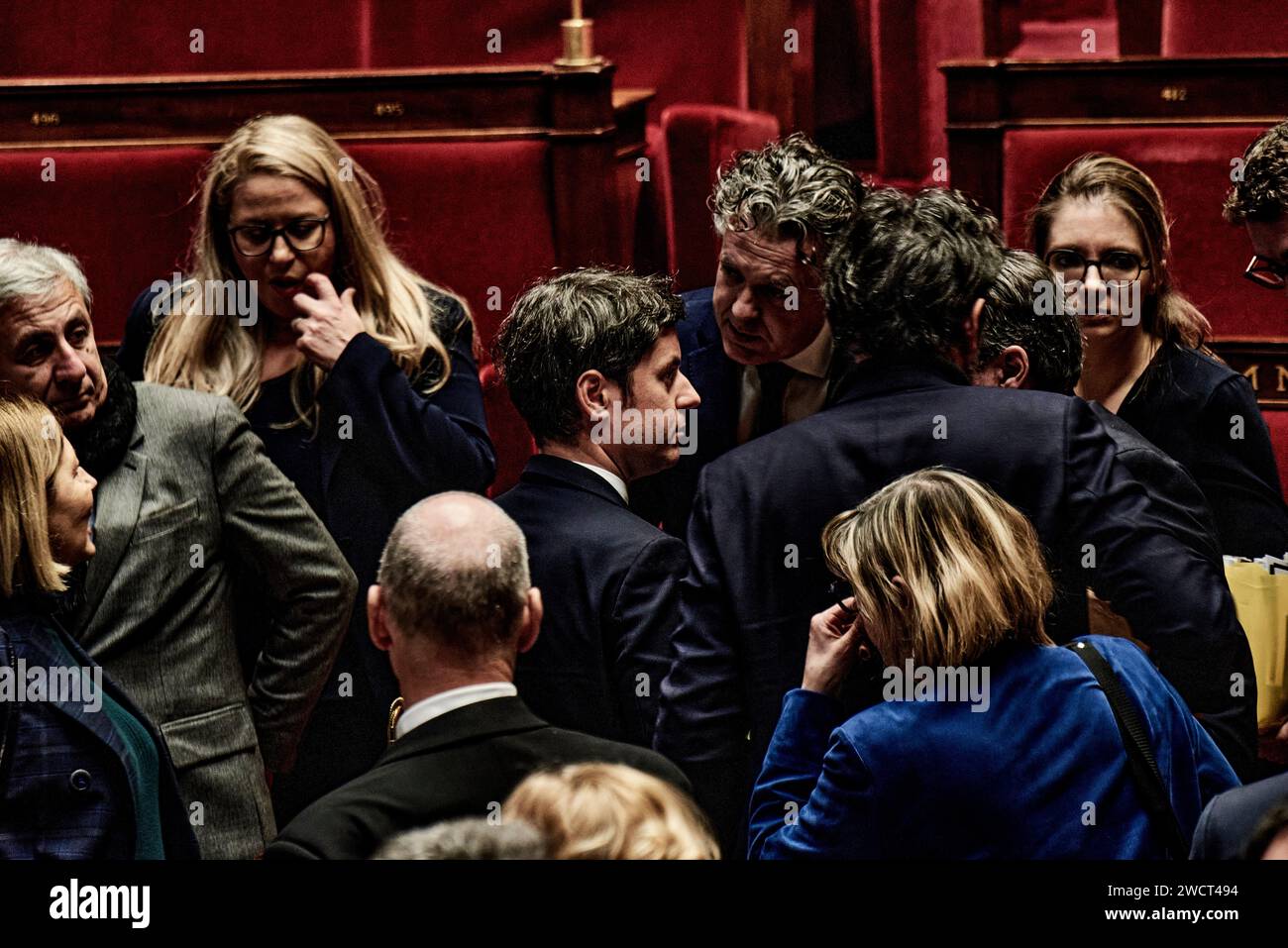 Paris, France. 16th Jan, 2024. © Antonin Burat/Le Pictorium/MAXPPP - Paris 16/01/2024 Le Premier ministre Gabriel Attal, lors de la seance de questions au gouvernement du 16 janvier 2024 a l'Assemblee nationale. Credit: MAXPPP/Alamy Live News Stock Photo