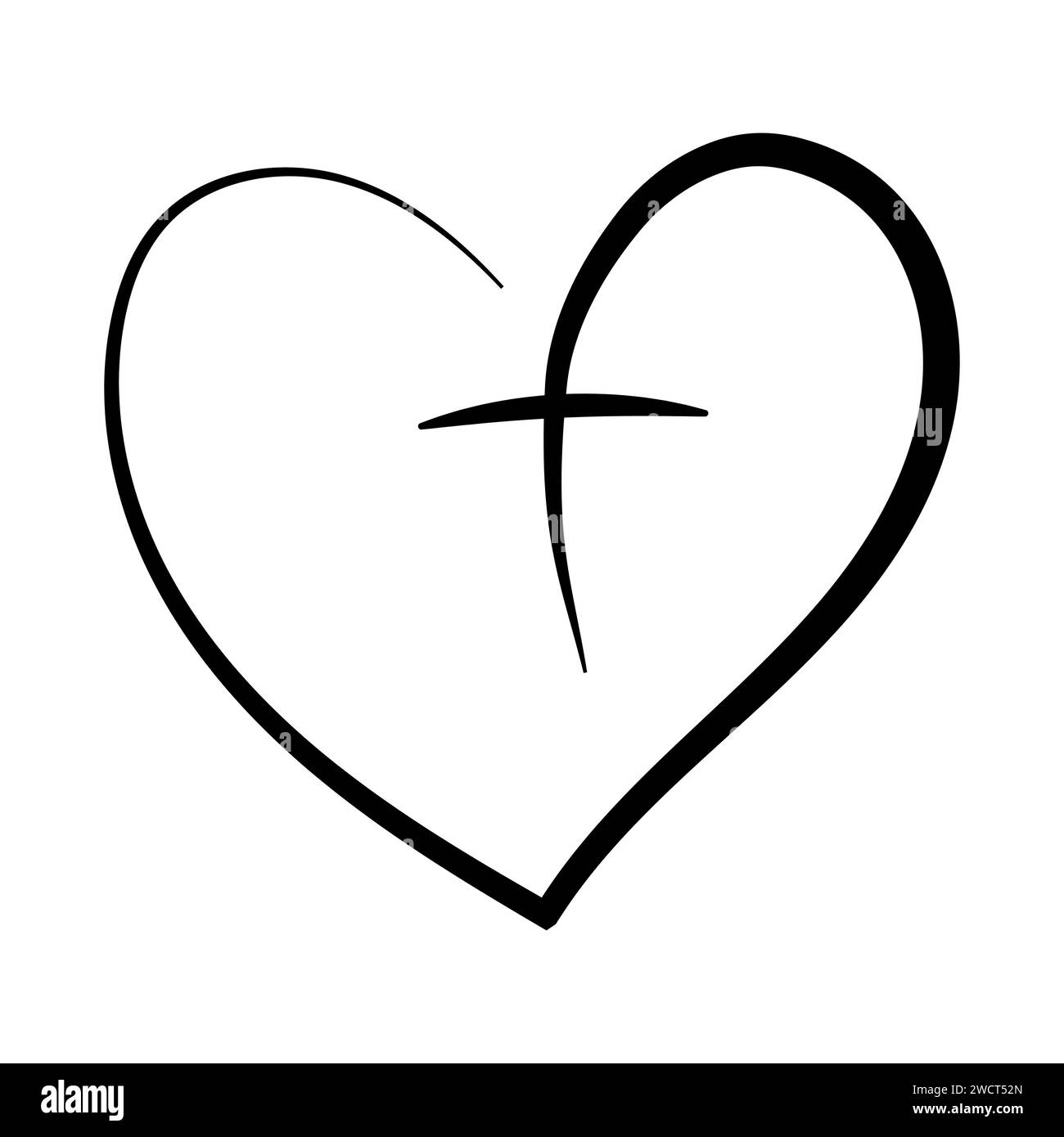 Religious tattoo icon, heart with cross, God in heart Stock Vector