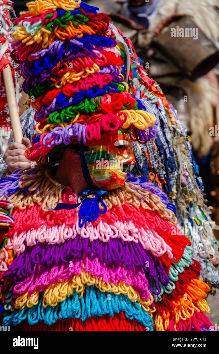traditional masks of the carnival of the Vijanera in the village of Silio, Cantabria. Stock Photo