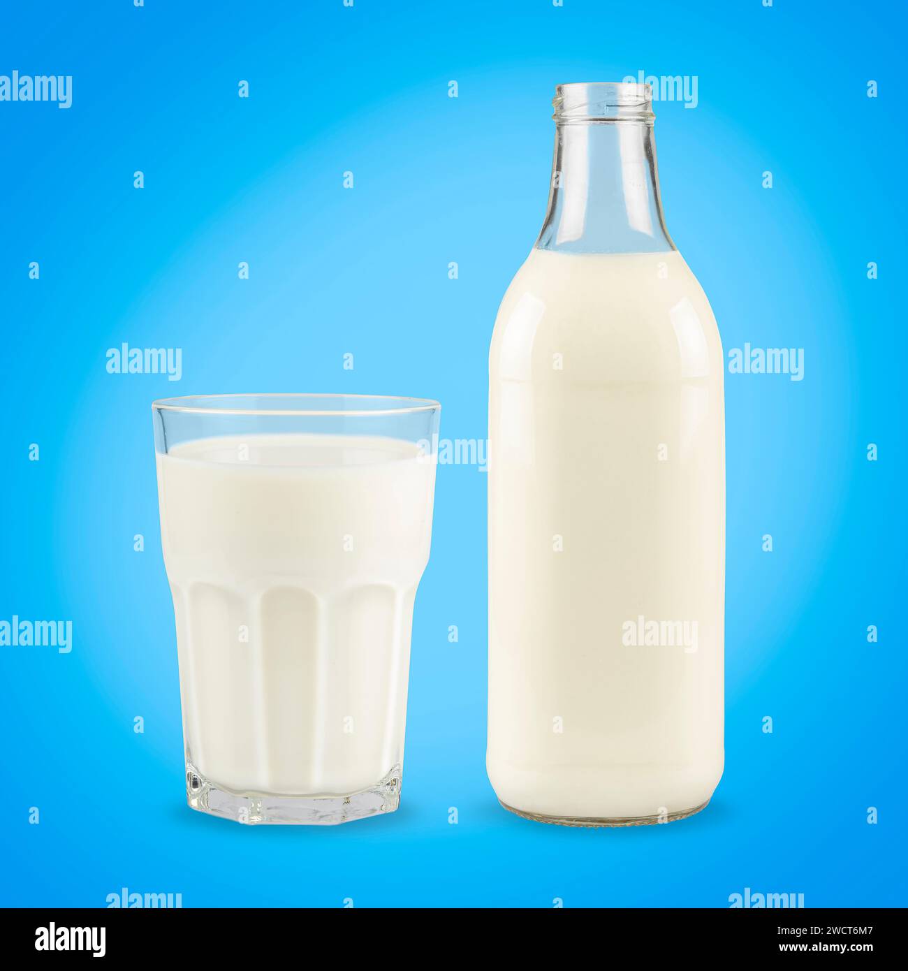 Glass and bottle of milk. Fresh milk. Stock Photo