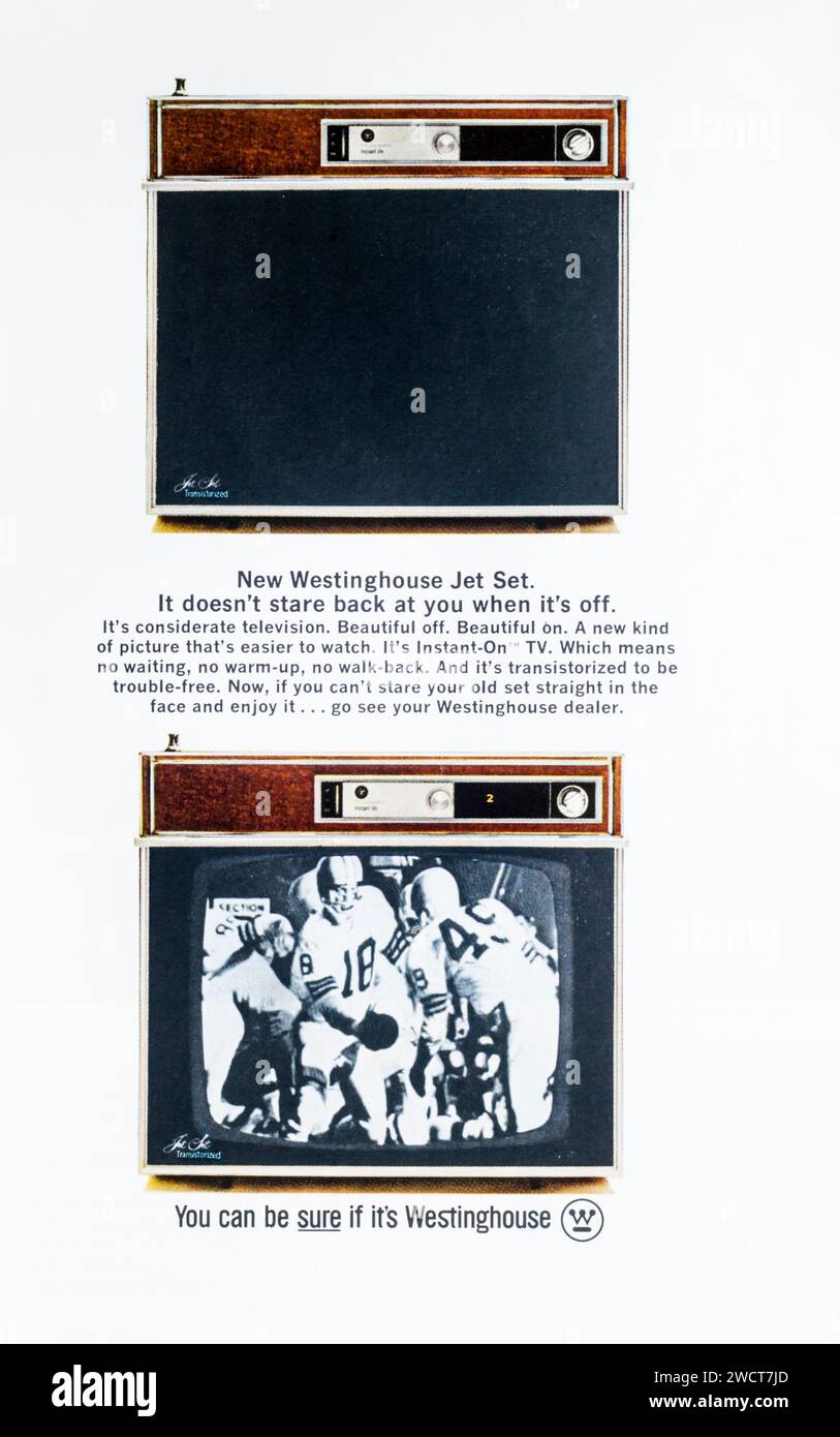 1965 magazine advert advertising Westinghouse televisions. Stock Photo
