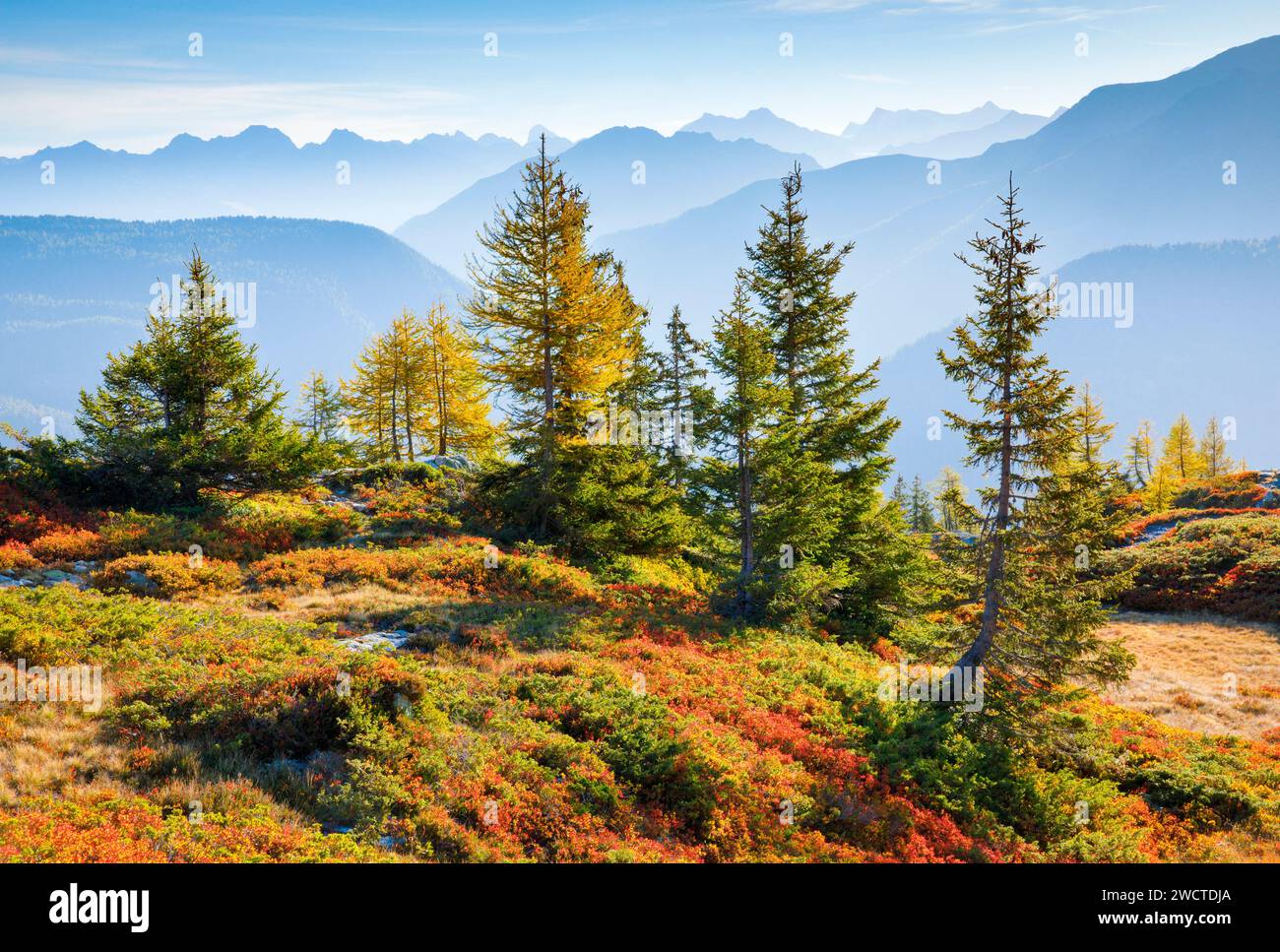 Aussicht in die walliser Bergwelt im Herbst, Unterwallis, Schweiz Stock ...