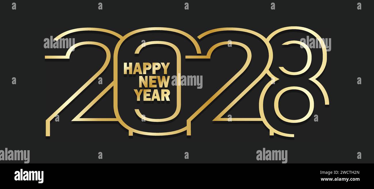 2028 Happy New Year. Greeting card with golden numbers. Vector illustration. Stock Vector