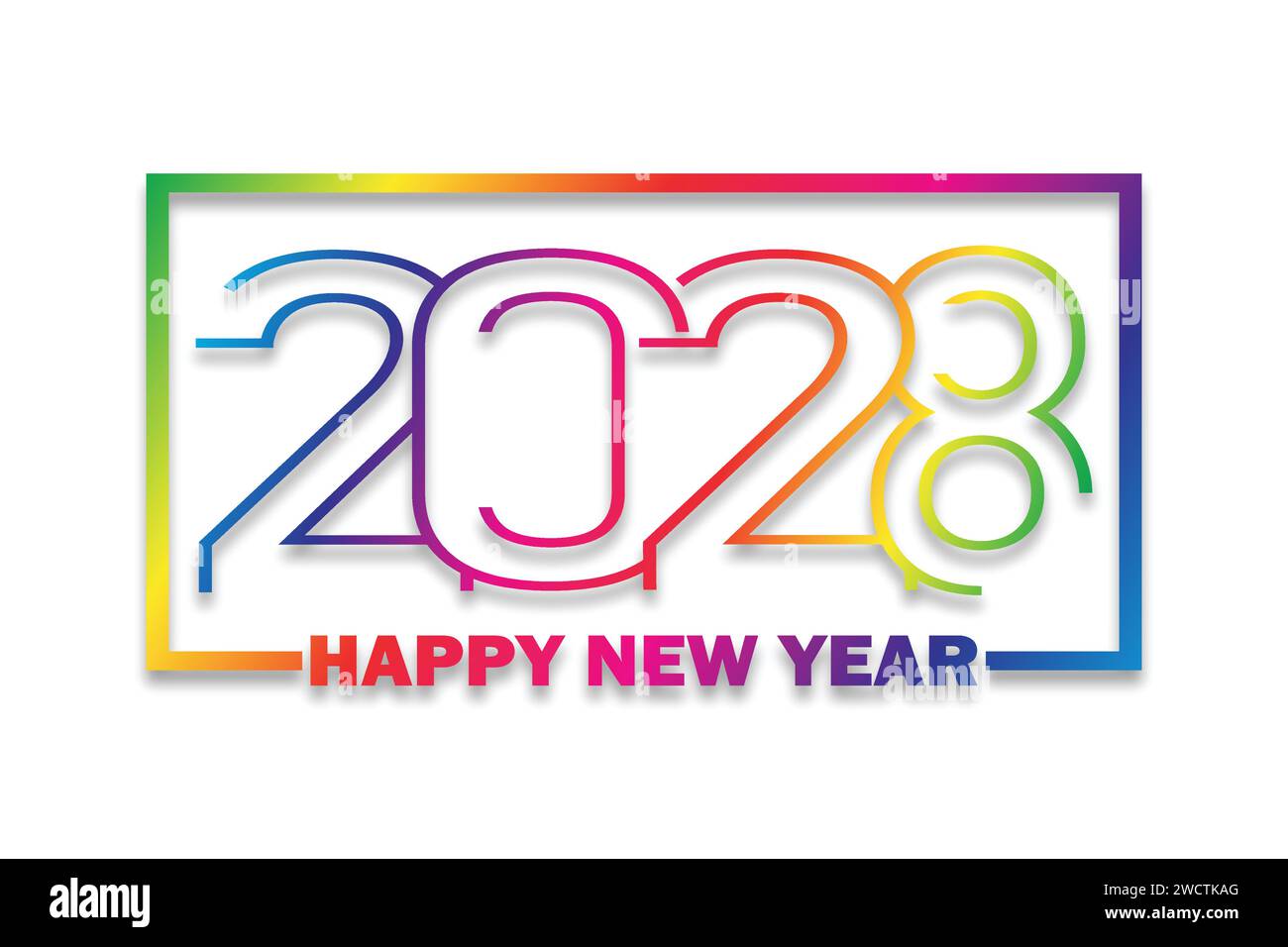 2028 Happy new year. Greeting card with colorful numbers. Stock Vector