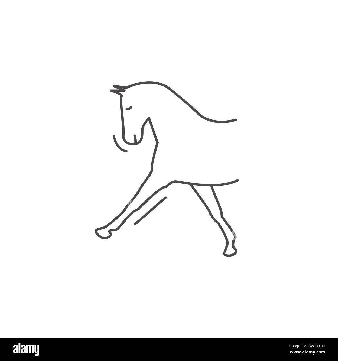 Dressage horse in gallop pirouette. Half body icon outline style on ...