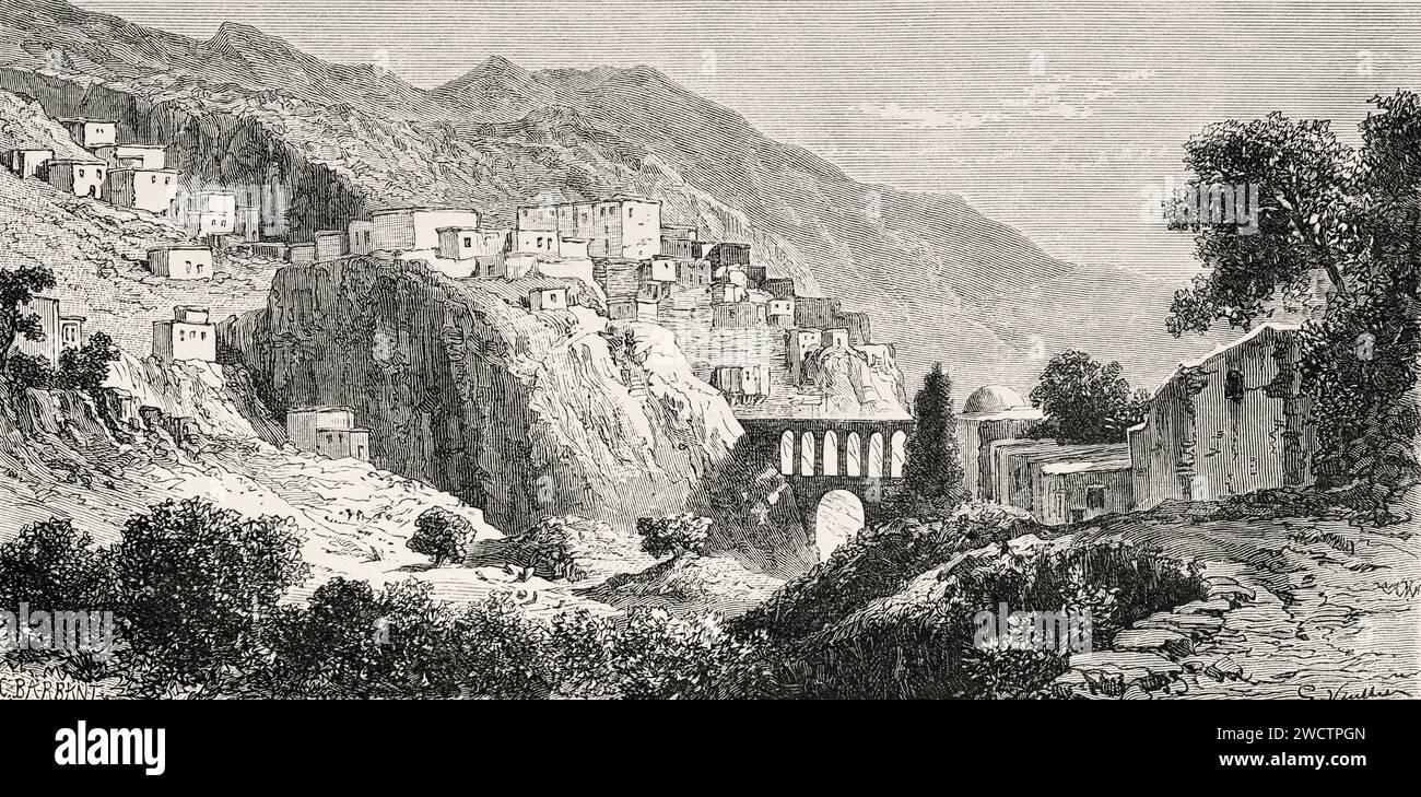 Belen is a town and district of Hatay Province in the Mediterranean region of south-central Turkey. Travel to Syria 1875-1878 by Charles Louis Lortet (1836 - 1909) Old 19th century engraving from Le Tour du Monde 1880 Stock Photo