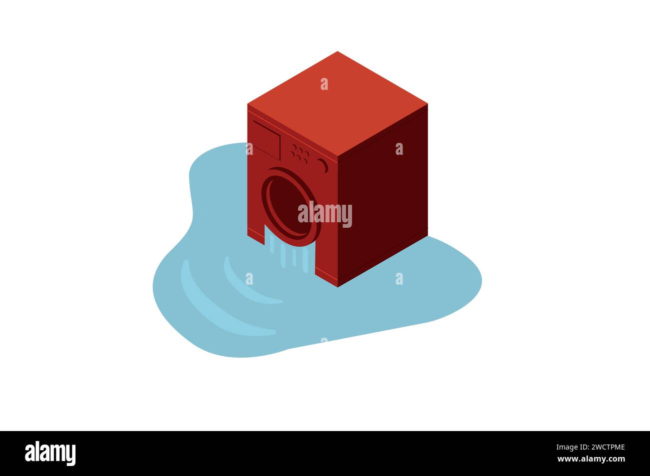 Concept of isometric broken red washing machine or dryer. Vector