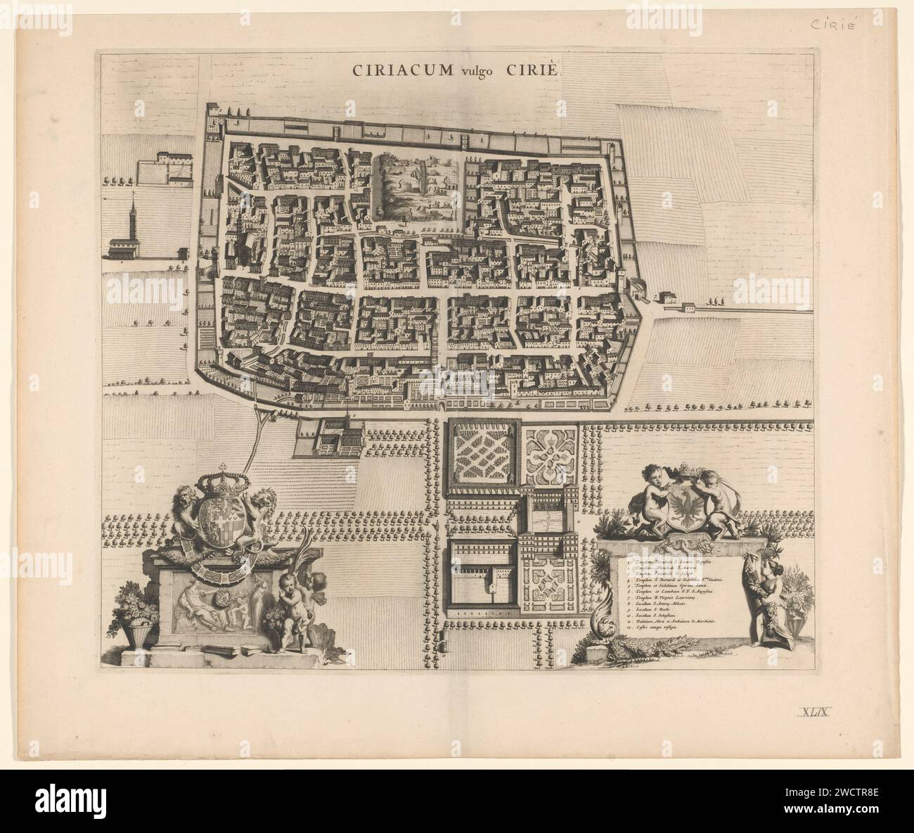 Map of Ciriè, Anonymous, 1682 1697 print Map of Ciriè with buildings
