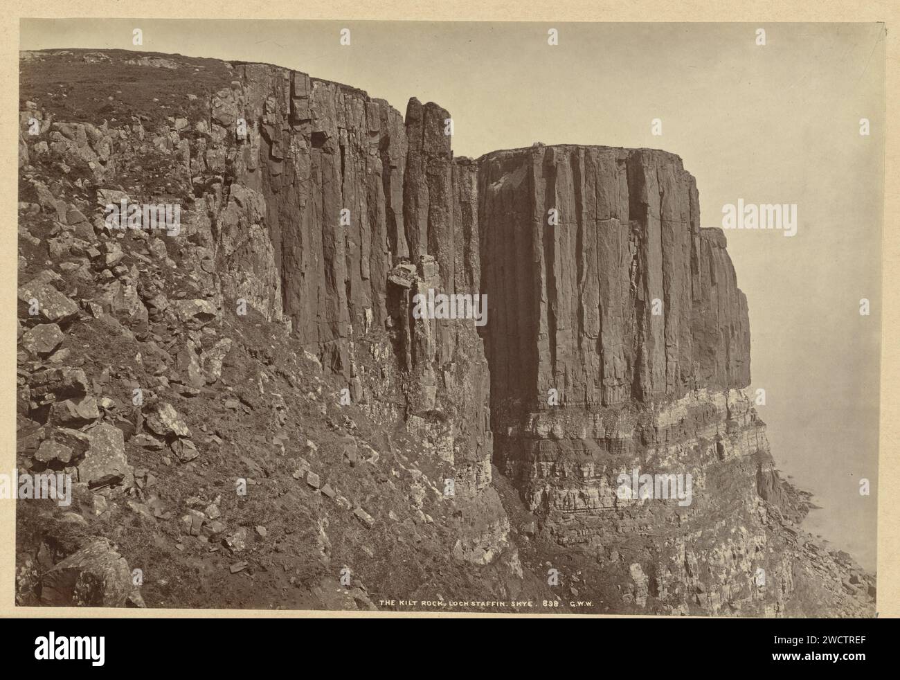 Kilt Rock on Skye, Scotland, George Washington Wilson, c. 1860 - c. 1880 photograph  Skye paper. cardboard albumen print coastal cliff or crag Kilt Rock Stock Photo