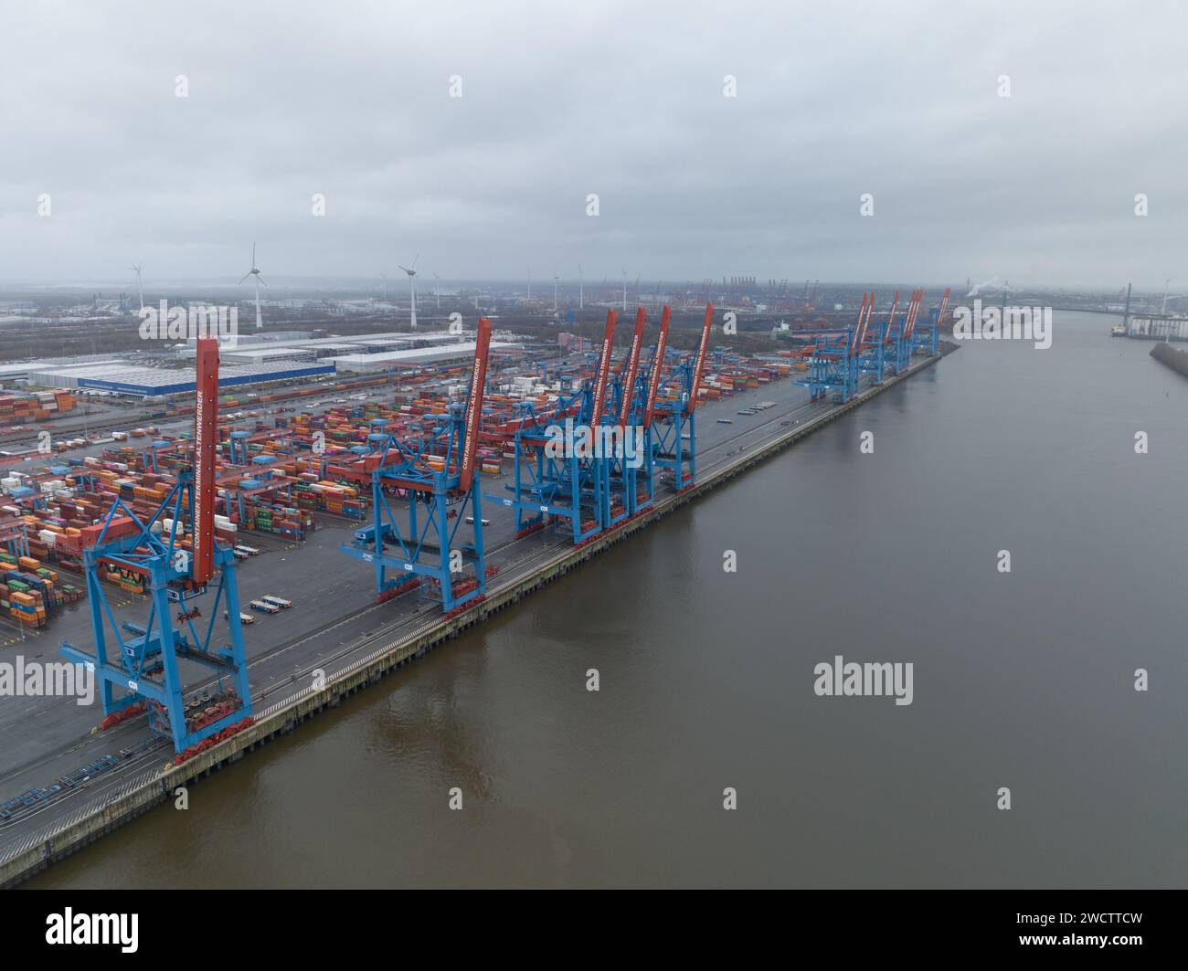 Hamburg, Germany, December 30th, 2023: Altenwerder container terminal ...