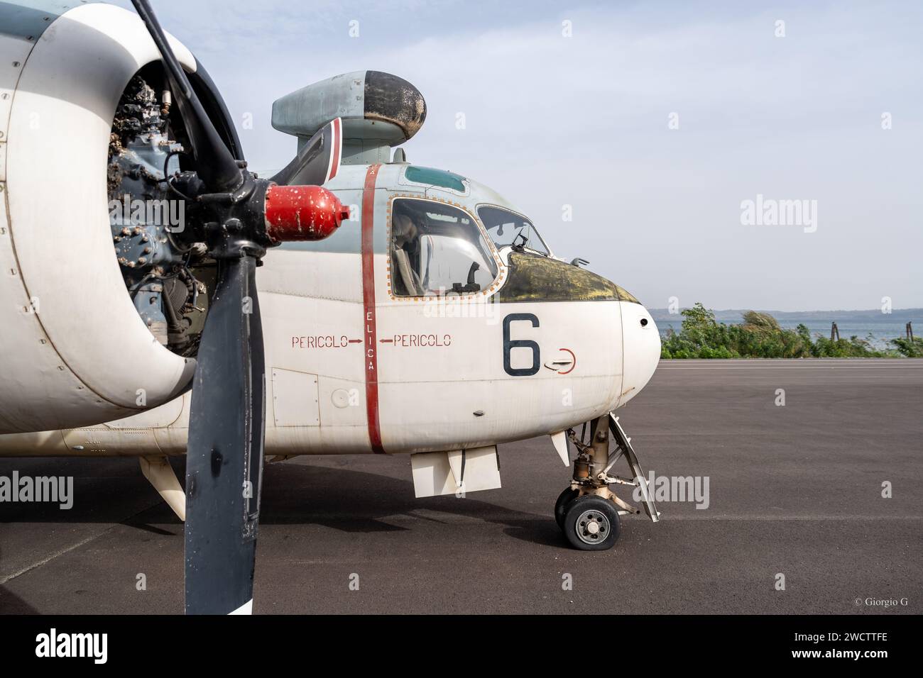 View of propeller and cockpit of historic military airplane in exhibition at Italian Airforce Museum Stock Photo