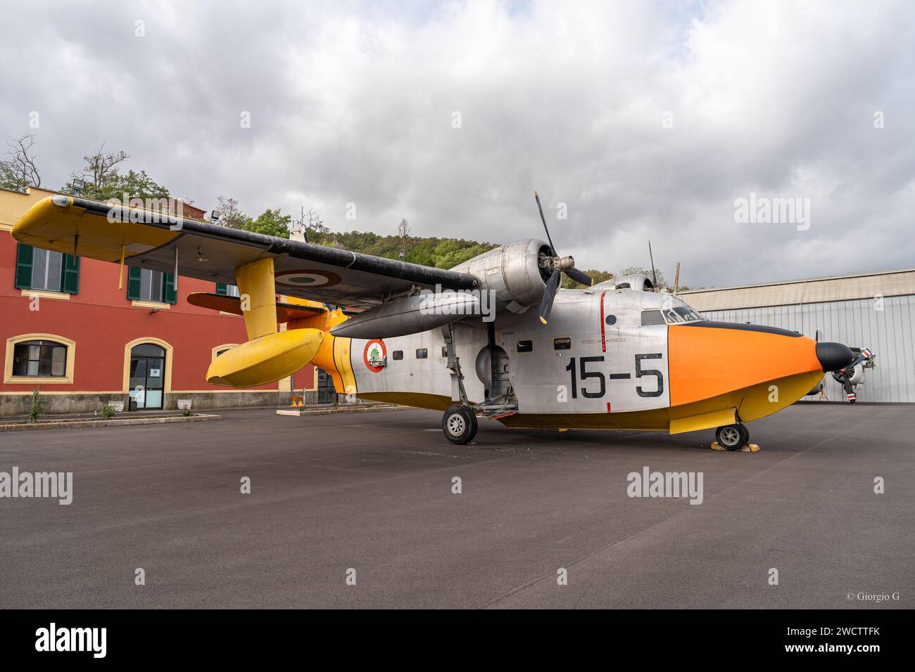 Historic plane in exhibition at Italian Airforce Museum´s track Stock Photo