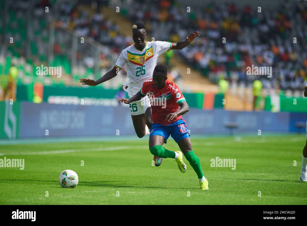 Highlight of the match between Senegal and Gambia, duel between Pape Gueye and Yankuba Minteh Stock Photo