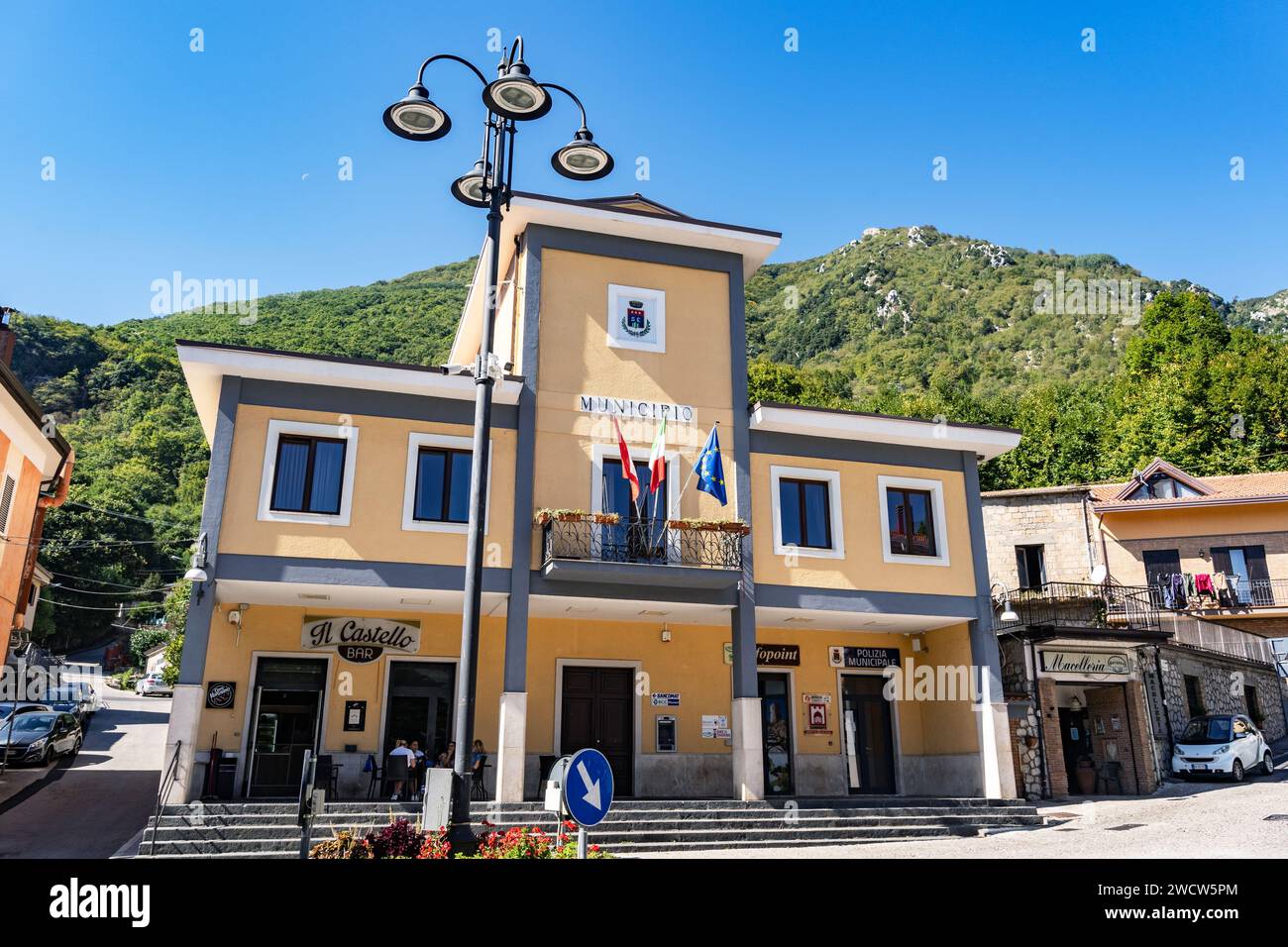 Summonte, province of Avellino. the view of the City Hall building of Summonte. Irpinia, Campania, Italy. Stock Photo