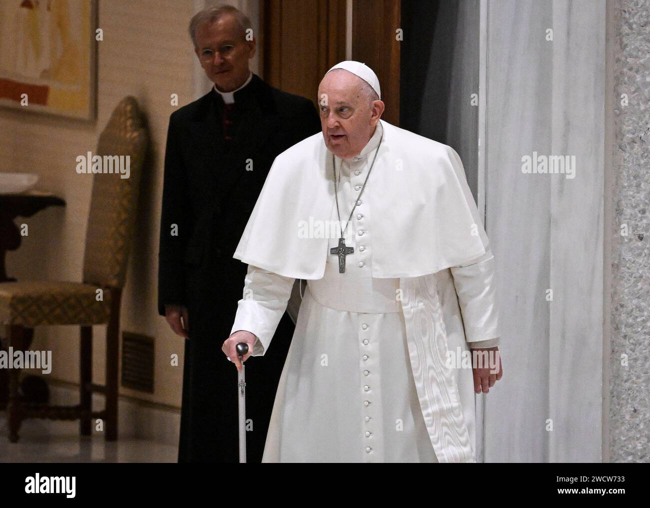 Rom, Vatikan 17.01.2024 Papst Franziskus I. bei der Generalaudienz in ...