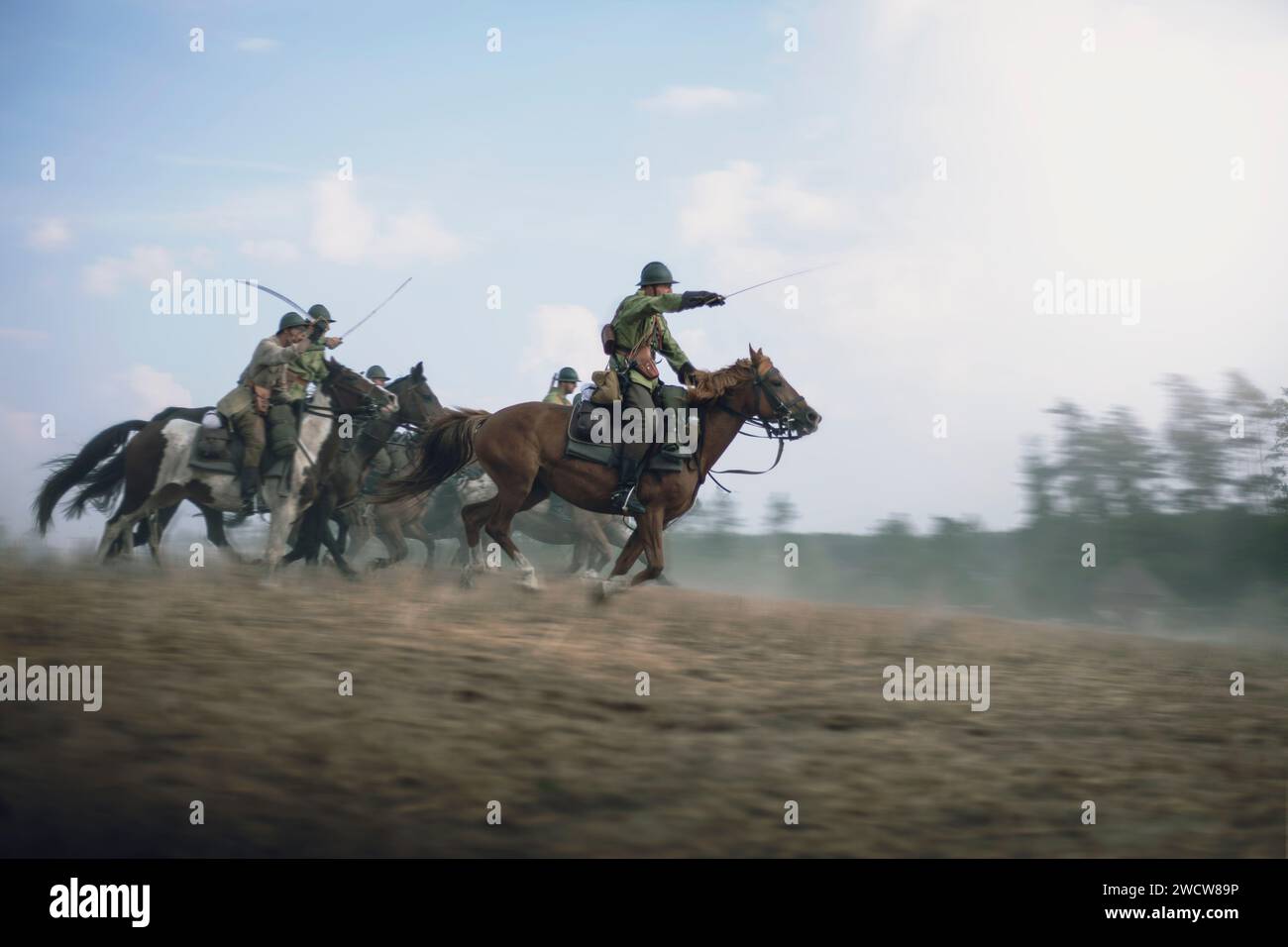 Military horse charge attack Stock Photo