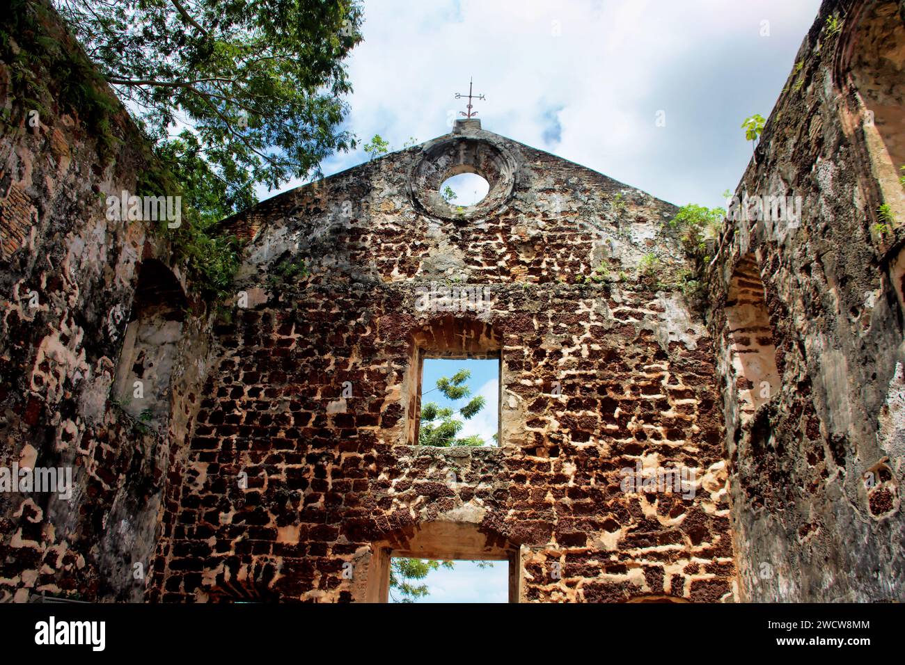 low angle view of ruins from church A Famosa in Melaka Stock Photo