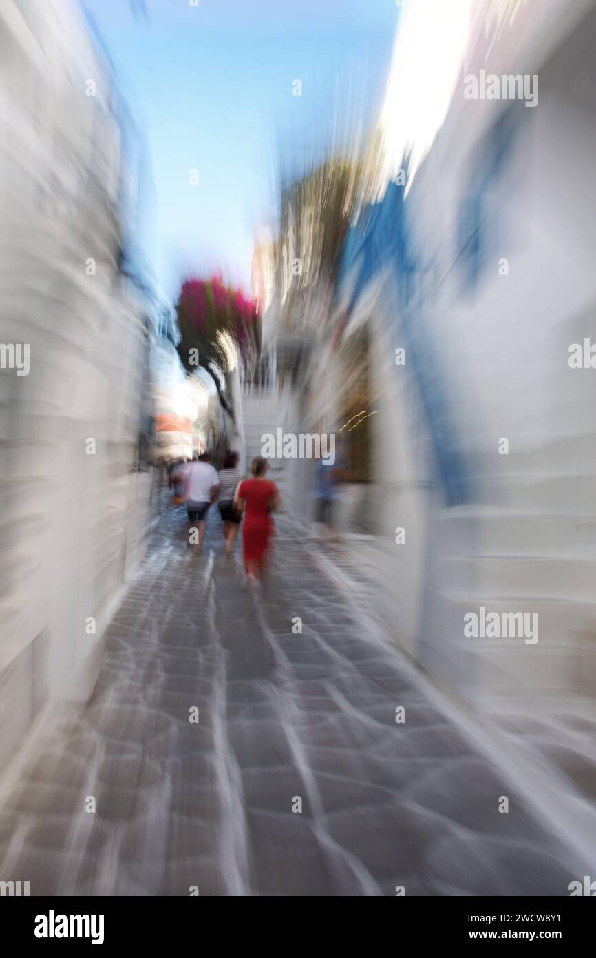 view of Mykonos harbor on a sunny summer day by ICM fotography Stock Photo