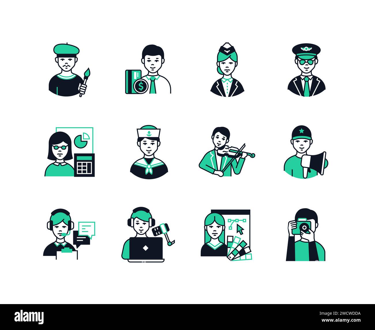 Modern professions for different people - line design style icons set ...