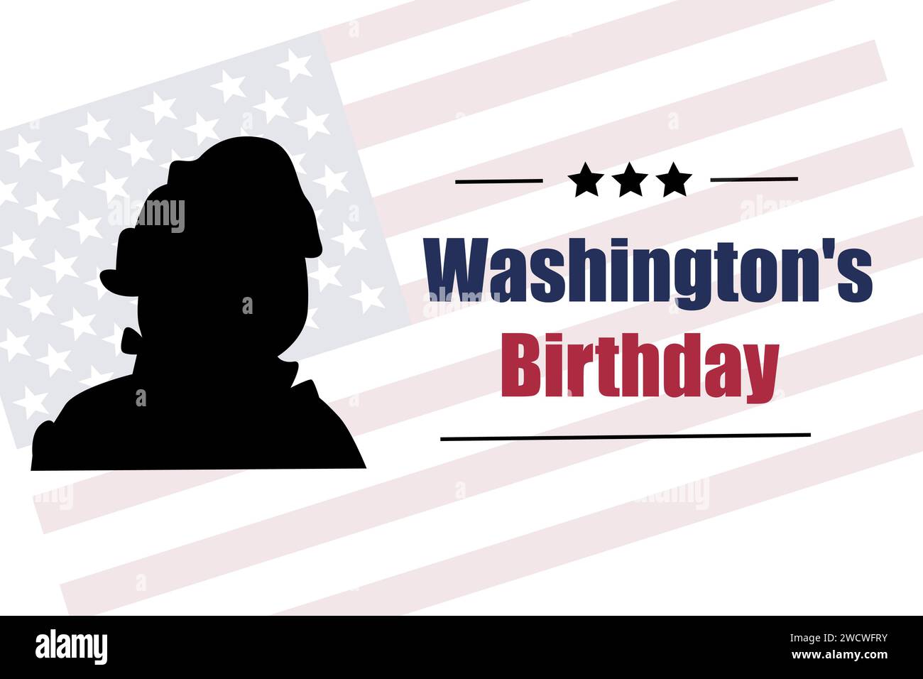 Hand drawn sketch banner of george washington silhouette. Vector illustration isolated. Minimalistic design.  Stock Vector