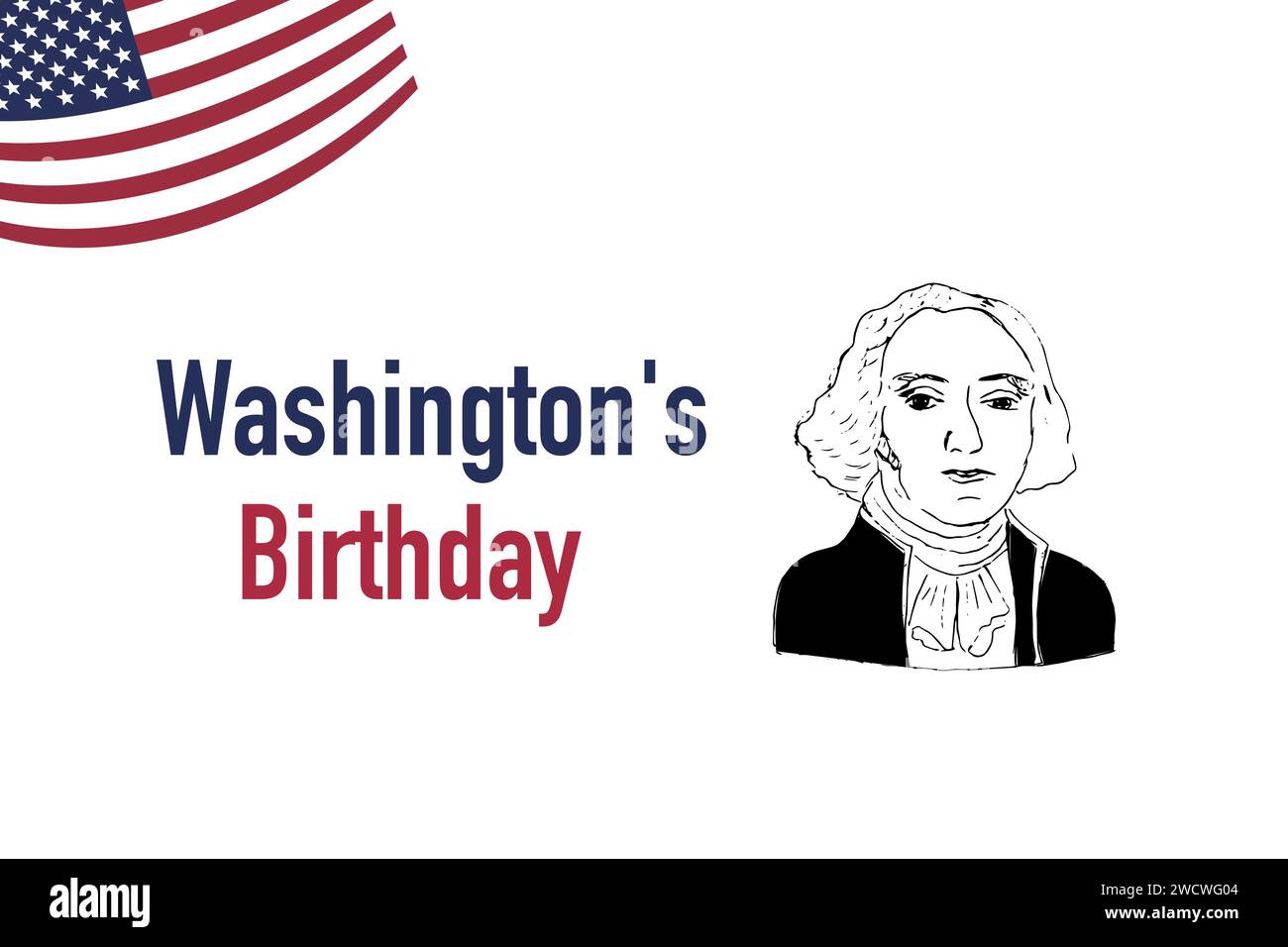 Hand drawn sketch banner of george washington silhouette. Vector illustration isolated. Minimalistic design.  Stock Vector