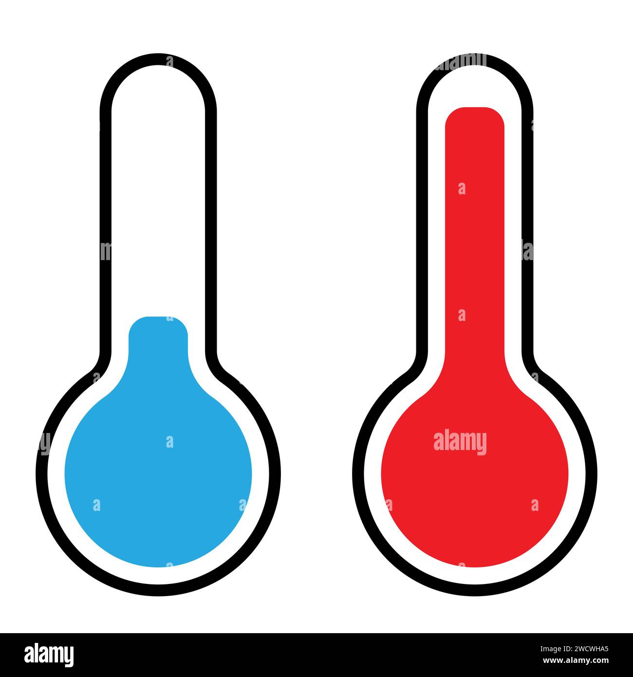 thermometer icon set, blue cold and red heat vector symbol illustration of a device that measures temperature Stock Vector