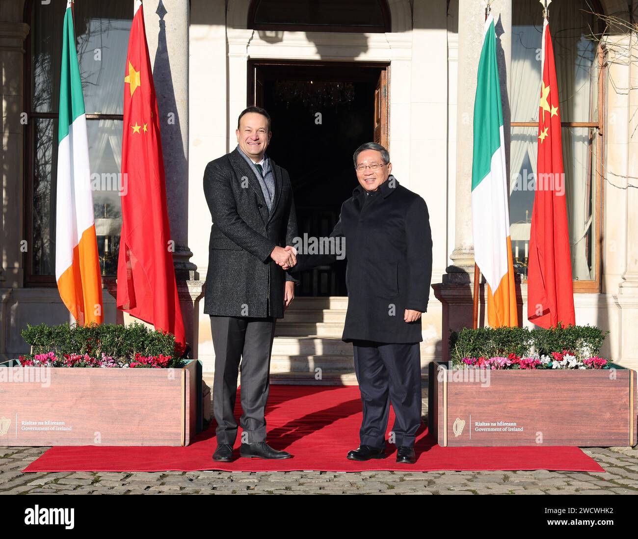 Dublin, Ireland. 17th Jan, 2024. Chinese Premier Li Qiang holds talks with Irish Prime Minister Leo Varadkar at Farmleigh House, the official Irish state guest house, in Dublin, Ireland, Jan. 17, 2024. Credit: Wang Ye/Xinhua/Alamy Live News Stock Photo