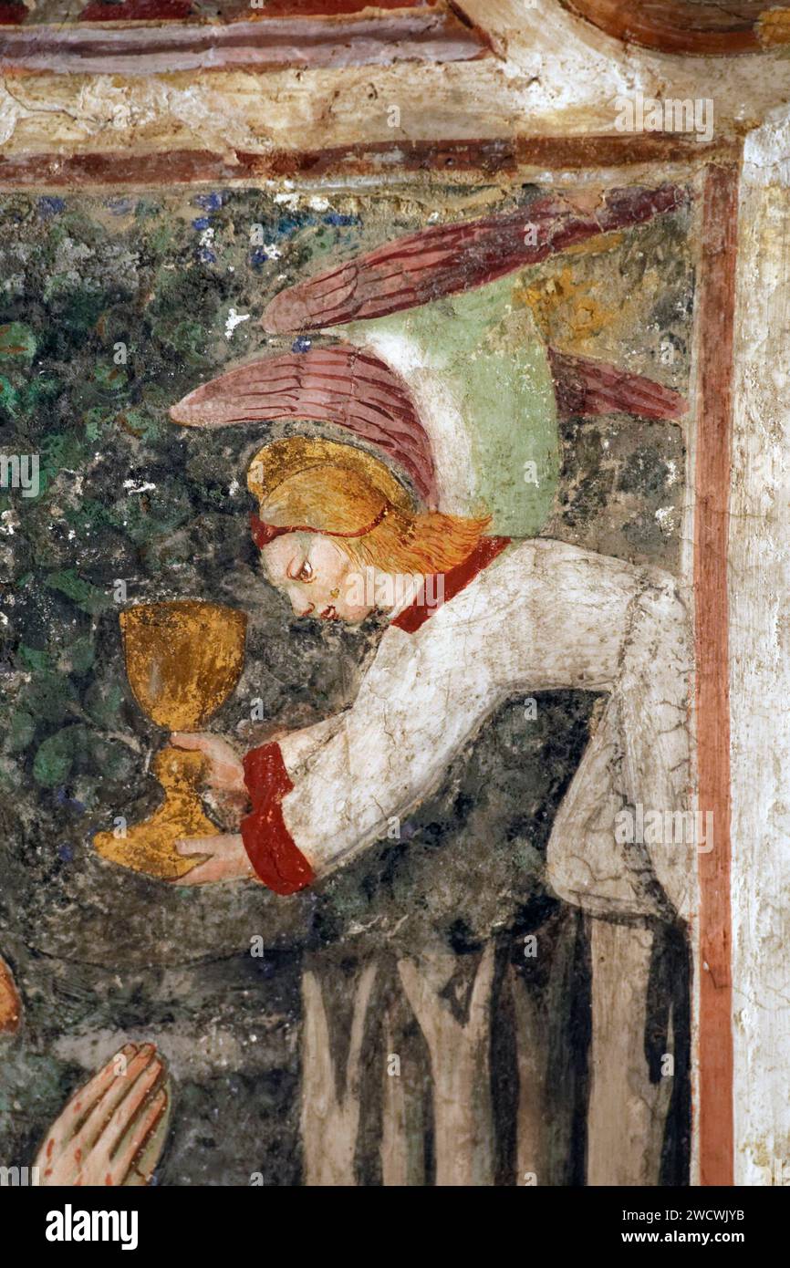 France, Alpes Maritimes, the hilltop village of Peillon, Nice hinterland, the chapel of White Penitent, frescoes by the painter John (Giovanni) Canavesio dating from 1495 Stock Photo