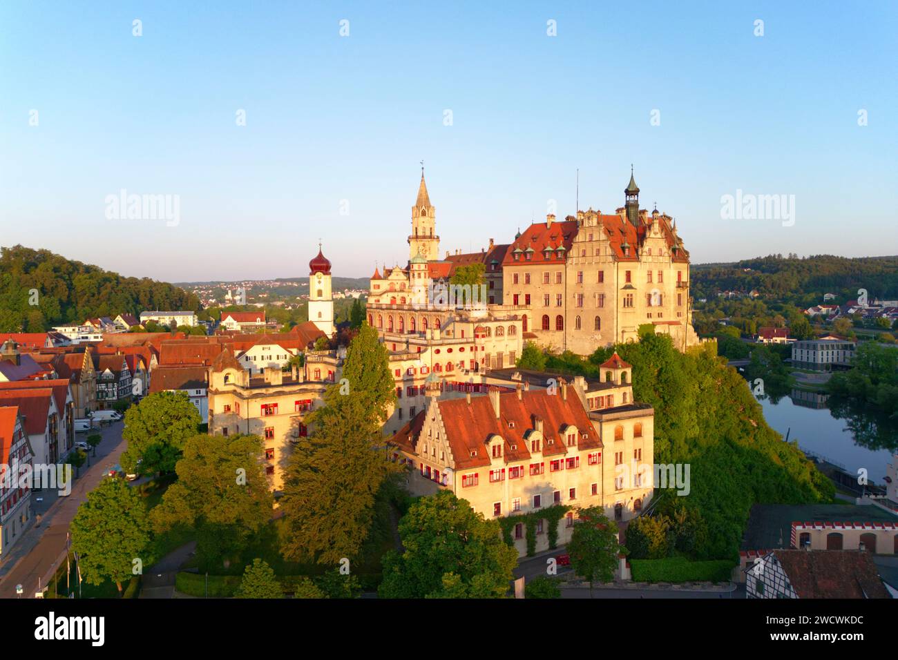 Germany, Baden Wurttemberg, Upper Swabia (Schwäbische Alb), Sigmaringen, Sigmaringen Castle, a Hohenzollern castle, royal residential palace and administrative seat of the Princes of Hohenzollern-Sigmaringen Stock Photo